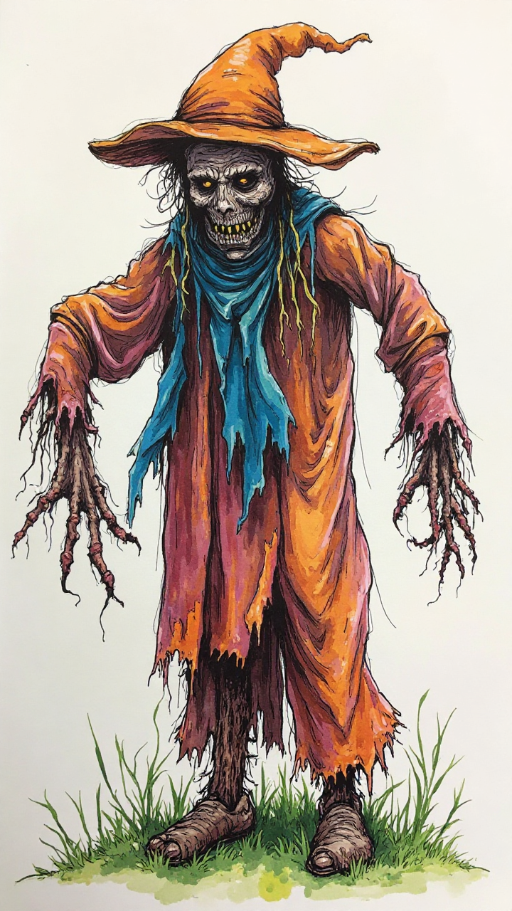 Colorful Scary Scarecrow Sketch